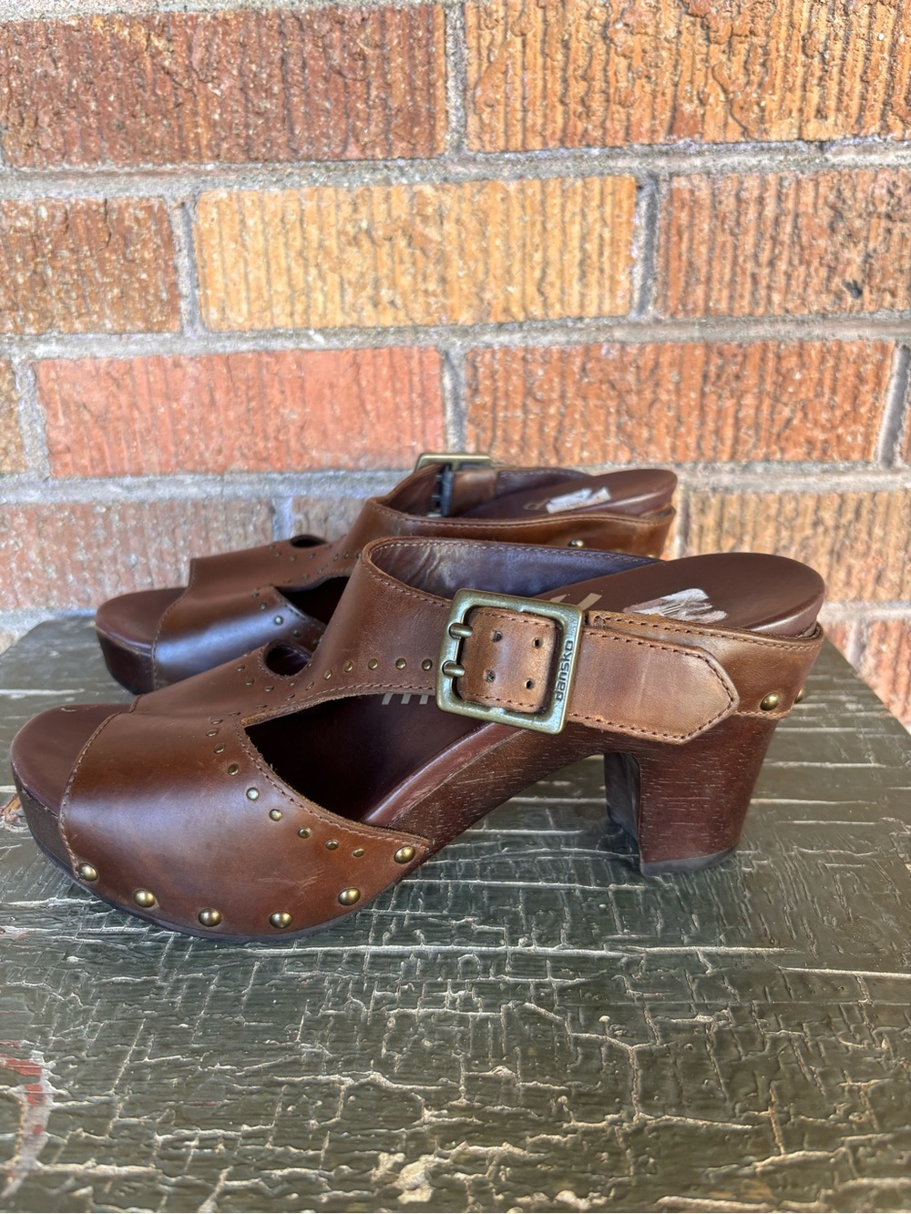 Dansko Ripley Studded Leather Open Toe Clogs 38